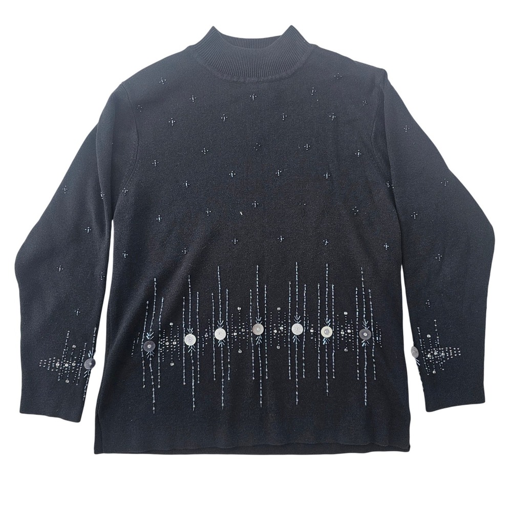 KIKIT Womens XL Black Mock Neck Beaded Sequin Embellished Knit Sweater RN 101581
